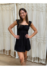 Ruffle Cap Sleeve Tiered Short Dress (Black)