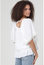 Crochet Trim Top with Elbow Length Sleeves (White)