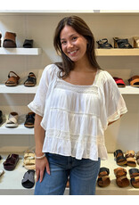 Crochet Trim Top with Elbow Length Sleeves (White)