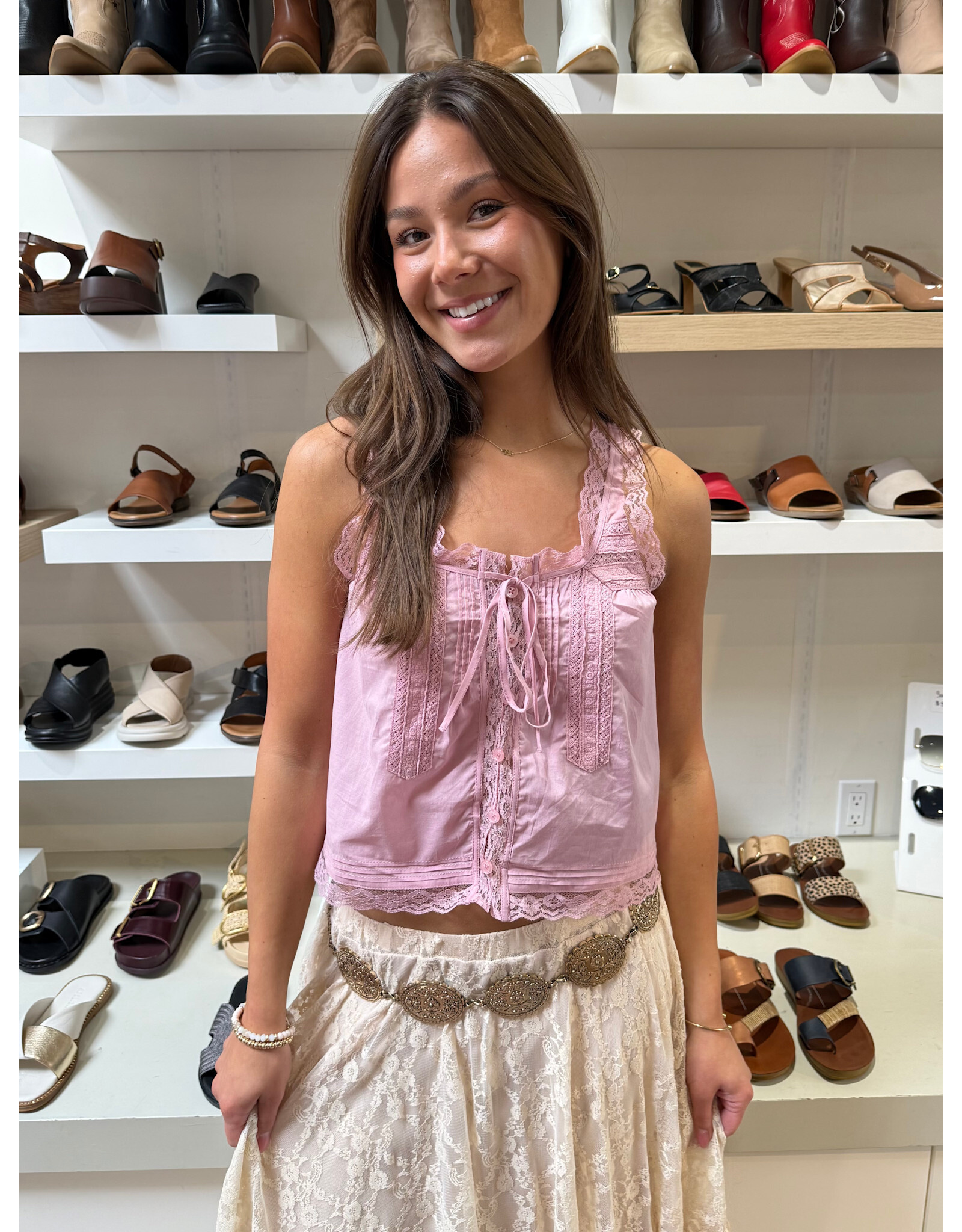 RD Style RD Style - Alia Sleeveless Button Up Top (Petal Pink)