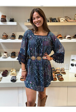 Easel Patchwork Print Flowy Dress (Blueberry)