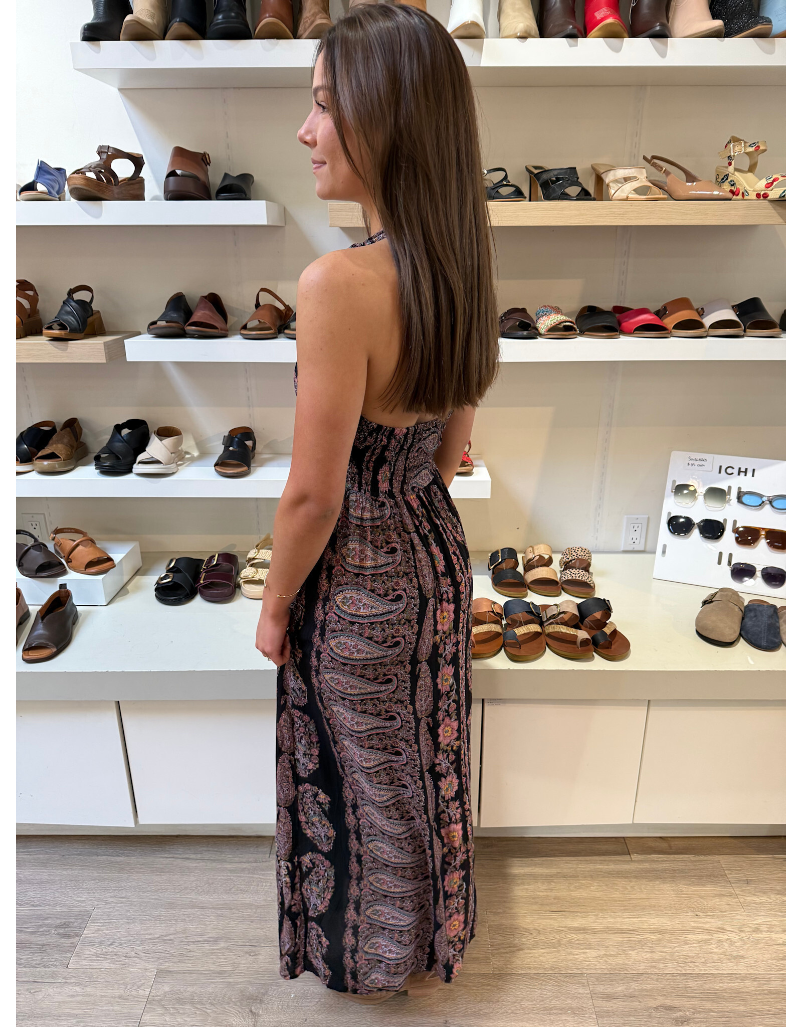 V Neck Halter Neck Maxi Dress (Black)