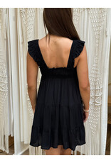 Ruffle Cap Sleeve Tiered Short Dress (Black)