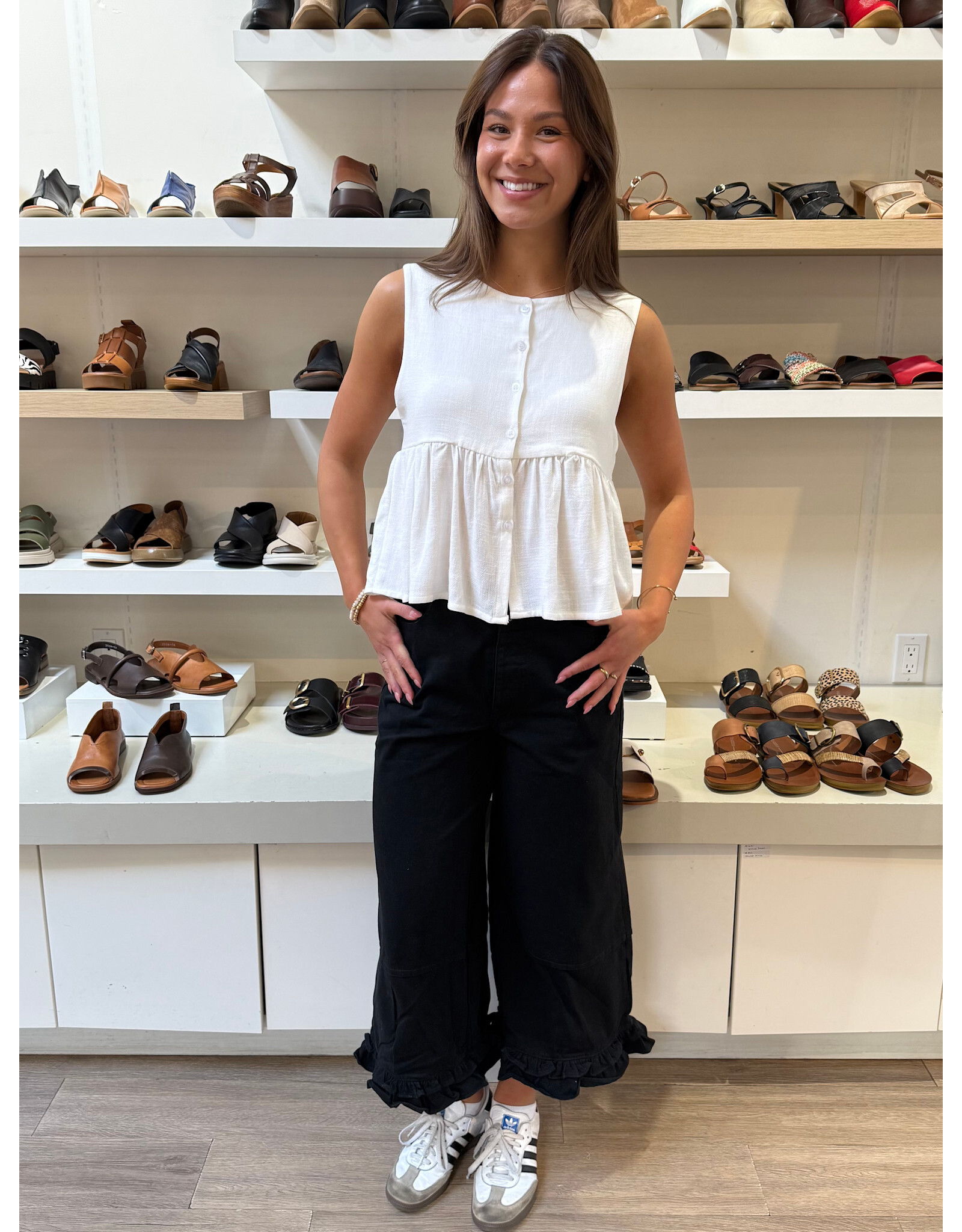 Dailystory Dailystory - Leane Button Up Peplum Tank (Off White)