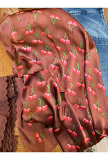 Fame Accessories Cherry Print Brown Square Bandana Scarf