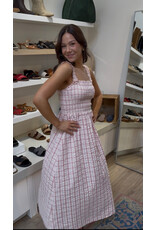 b.young b.young - Genya Square Neck Midi Dress (Pink Check)