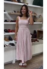 b.young b.young - Genya Square Neck Midi Dress (Pink Check)
