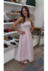 b.young b.young - Genya Square Neck Midi Dress (Pink Check)