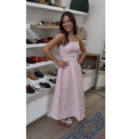 b.young b.young - Genya Square Neck Midi Dress (Pink Check)