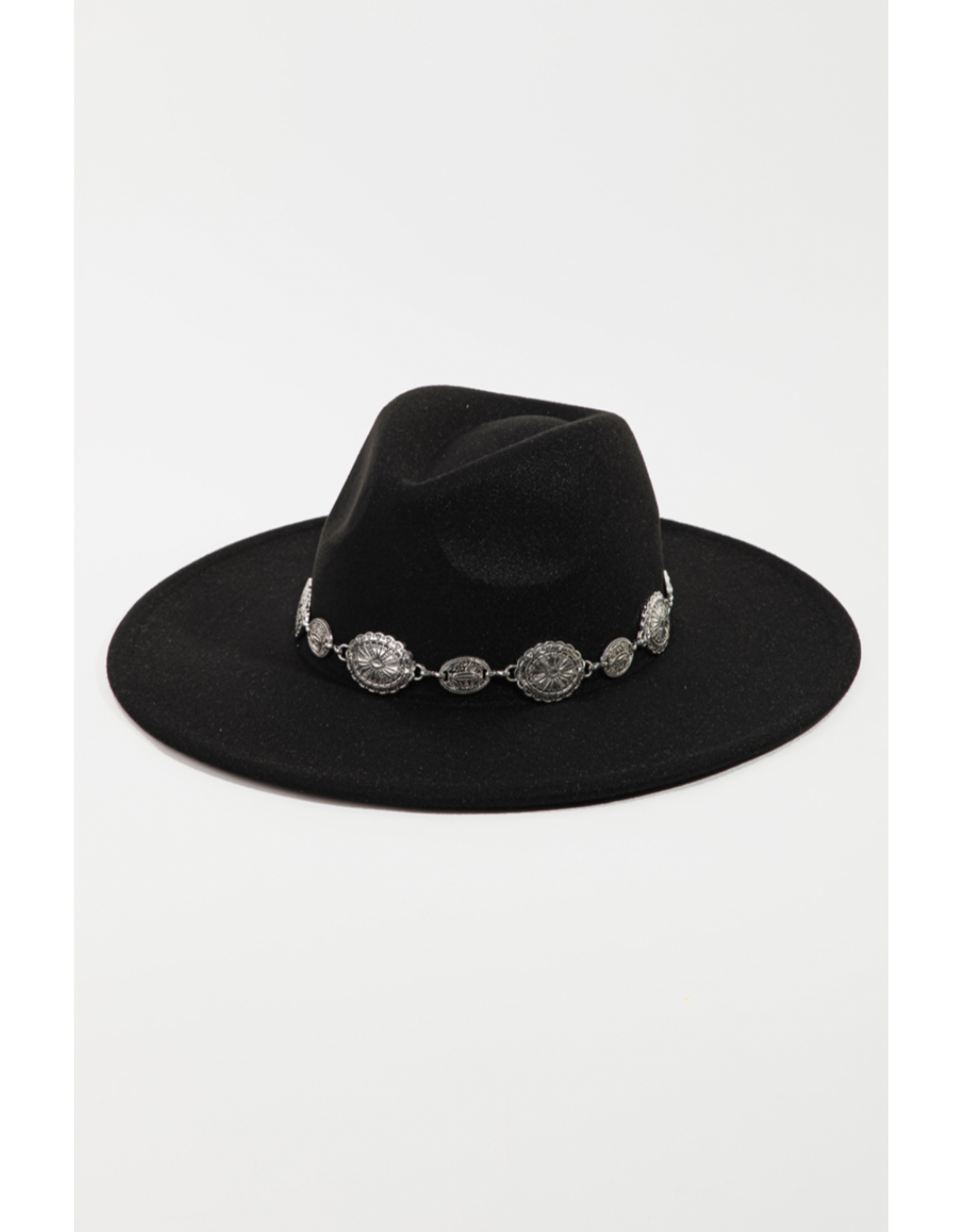 Fame Accessories Oval Coin Chain Fedora Hat (Black)
