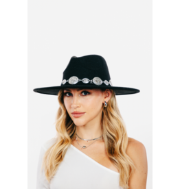 Fame Accessories Oval Coin Chain Fedora Hat (Black)