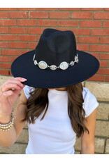 Fame Accessories Oval Coin Chain Fedora Hat (Black)