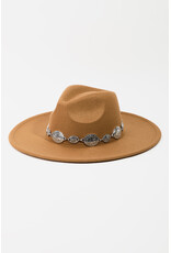 Fame Accessories Oval Coin Chain Fedora Hat (Tan)