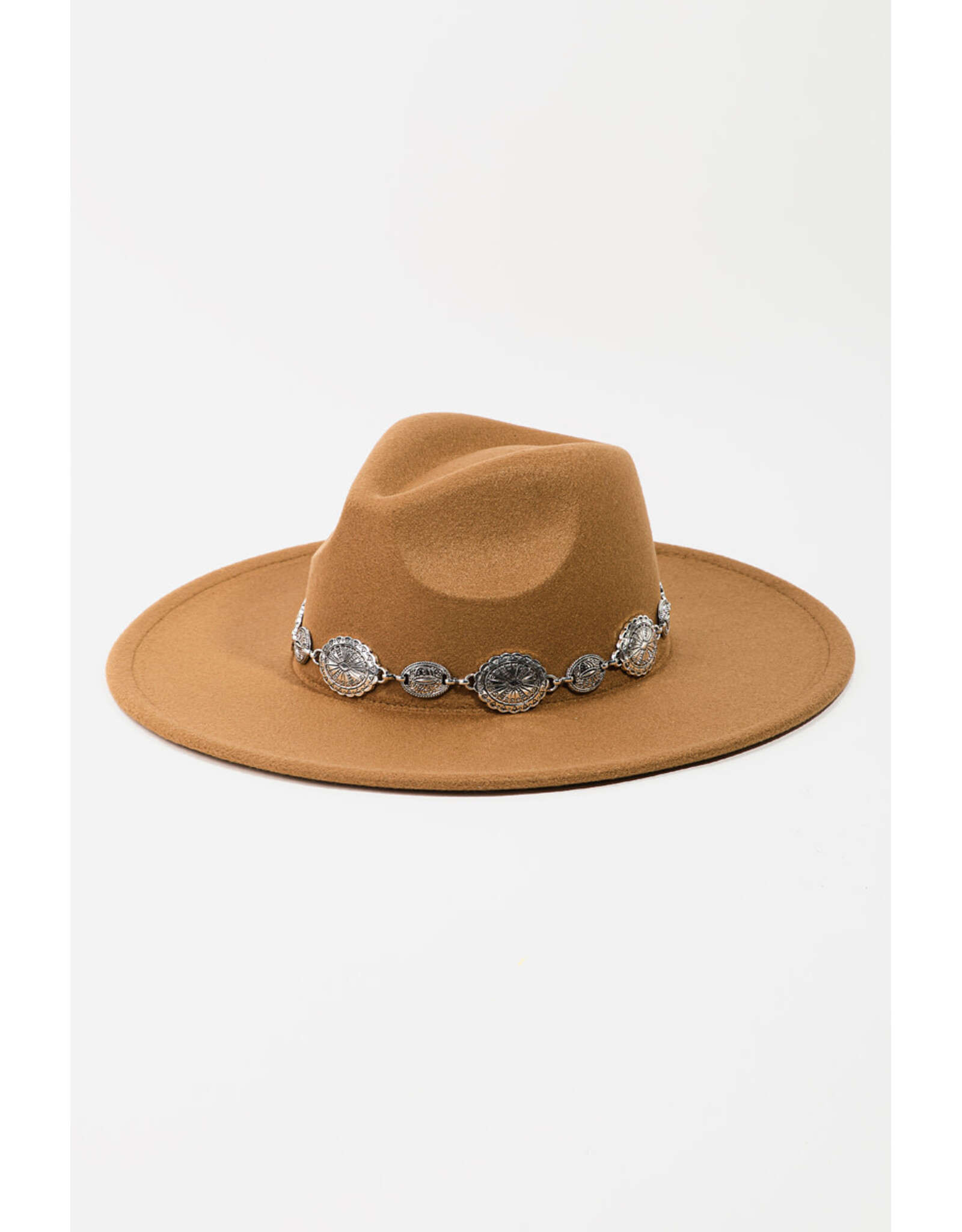 Fame Accessories Oval Coin Chain Fedora Hat (Tan)