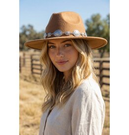 Fame Accessories Oval Coin Chain Fedora Hat (Tan)