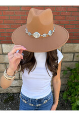 Fame Accessories Oval Coin Chain Fedora Hat (Tan)