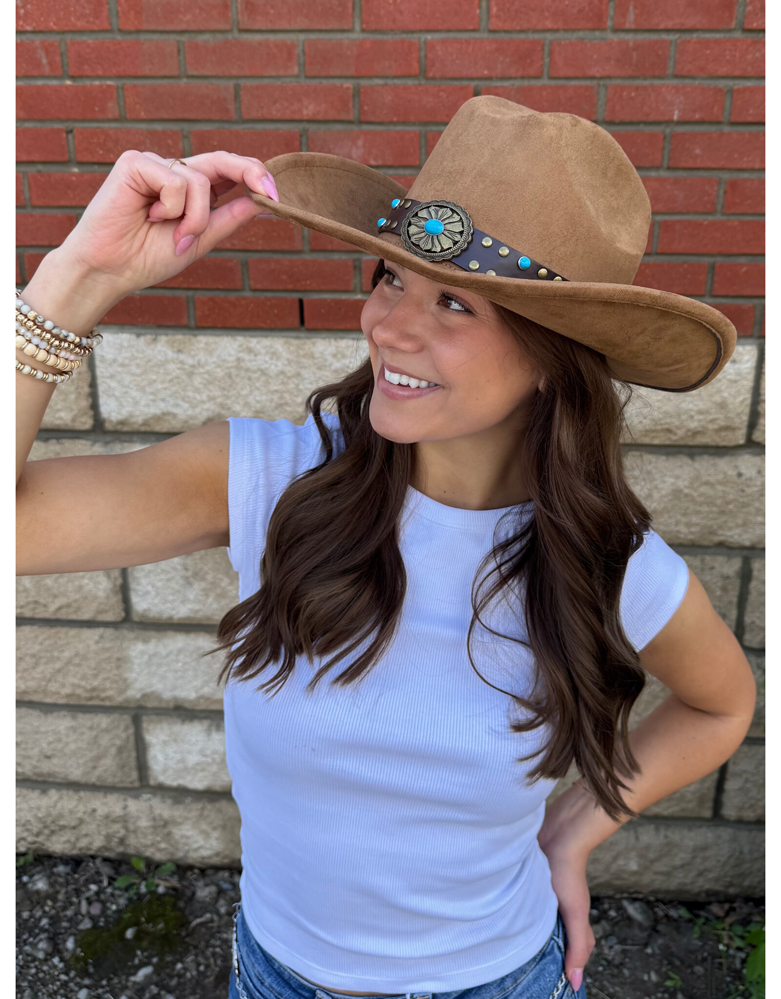 Fame Accessories Western Turquoise Concho Strap Cowboy Hat