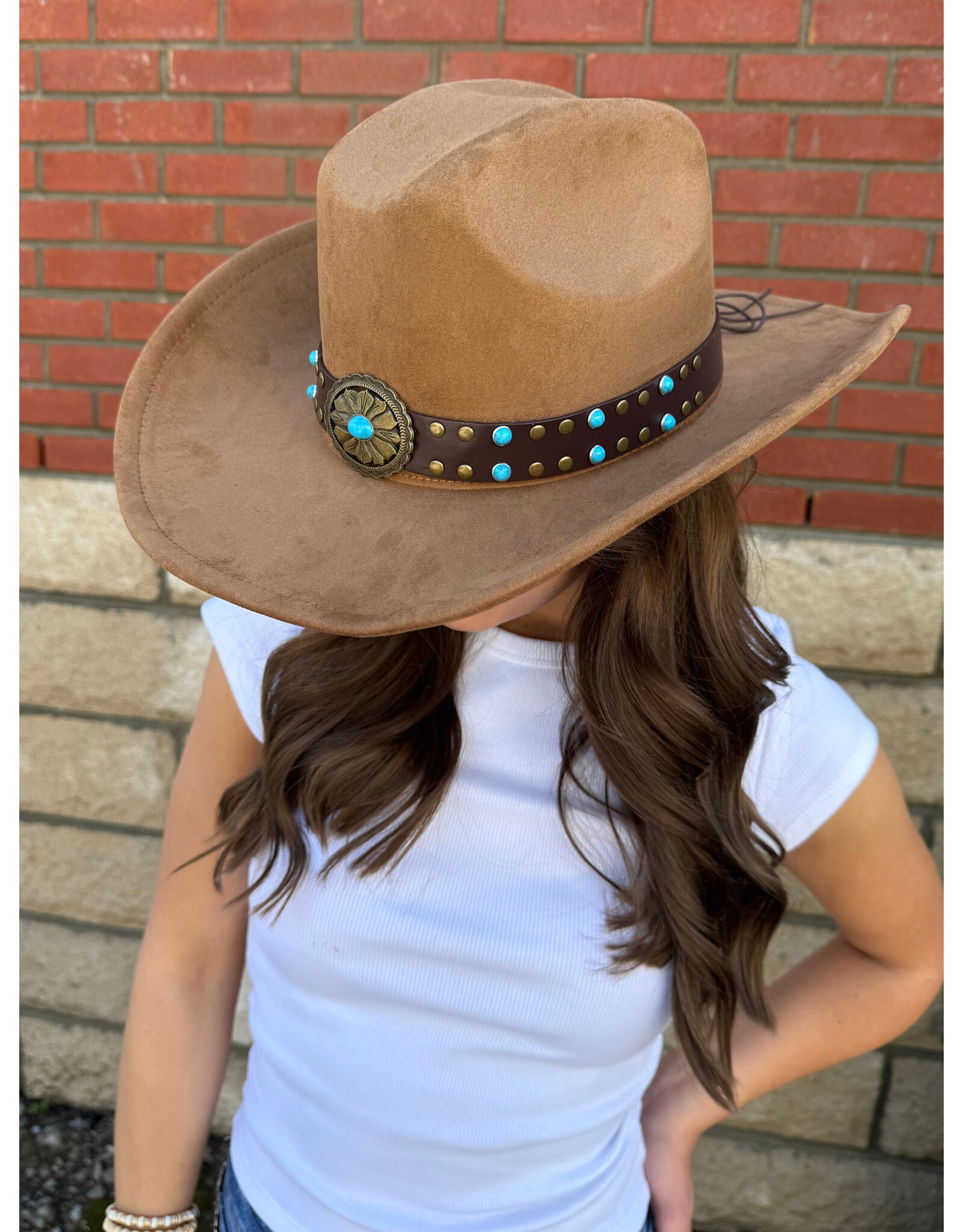 Fame Accessories Western Turquoise Concho Strap Cowboy Hat