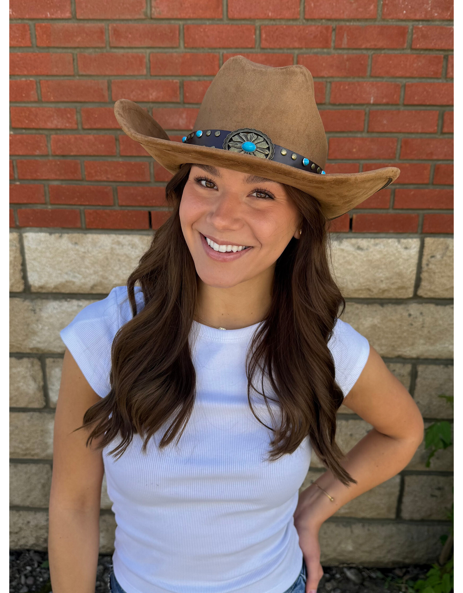 Fame Accessories Western Turquoise Concho Strap Cowboy Hat