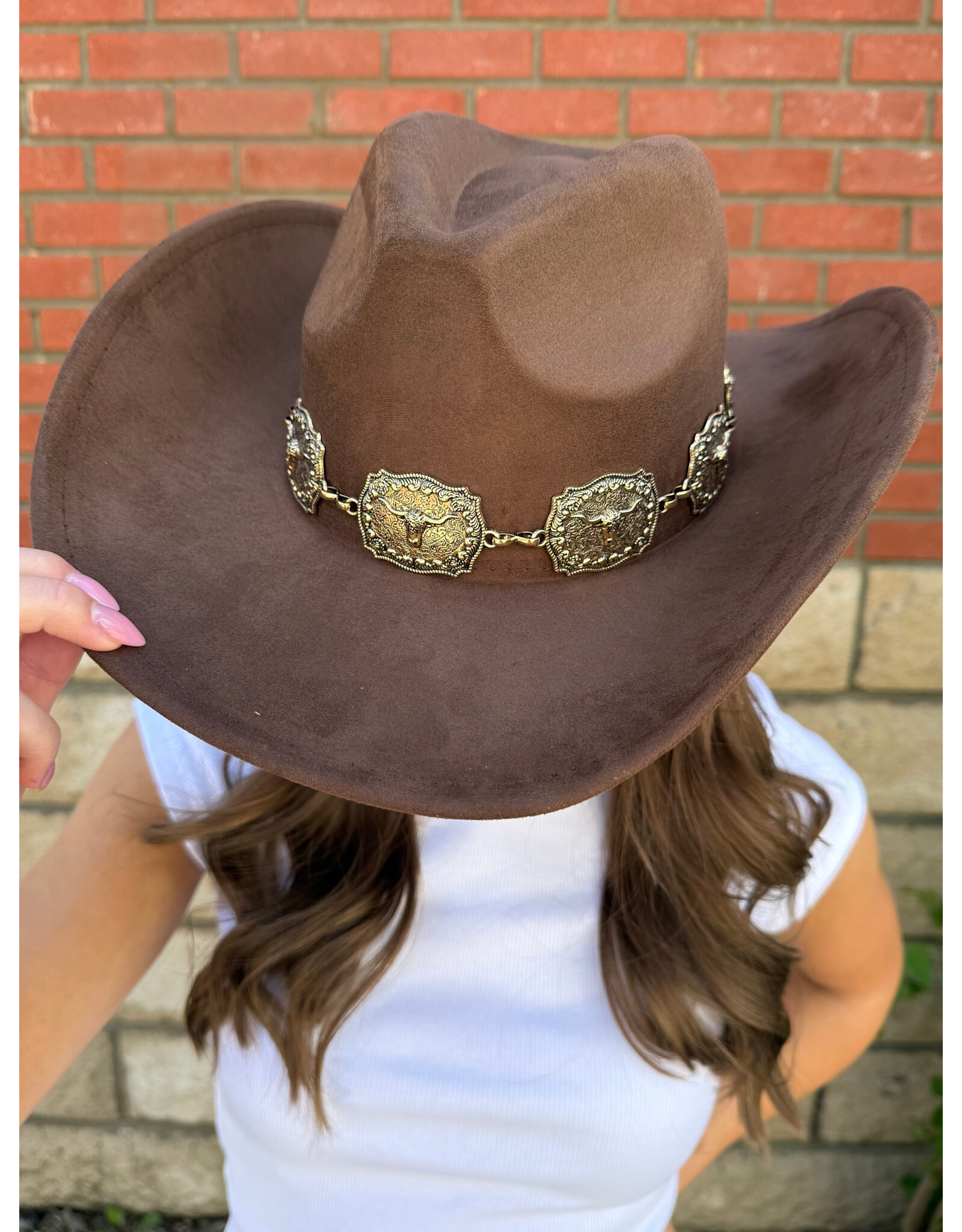 Fame Accessories Western Concho Band Cowboy Hat (Dark Brown)