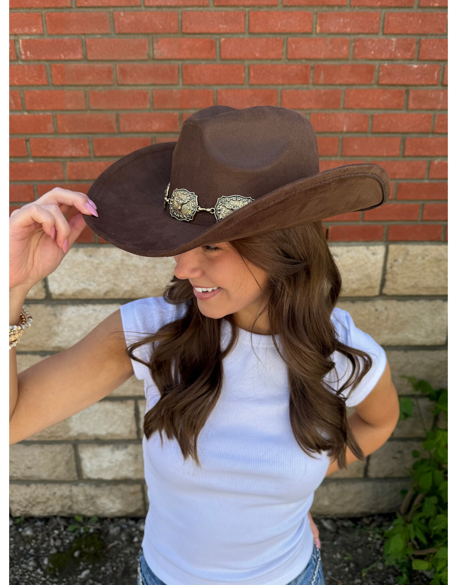 Fame Accessories Western Concho Band Cowboy Hat (Dark Brown)