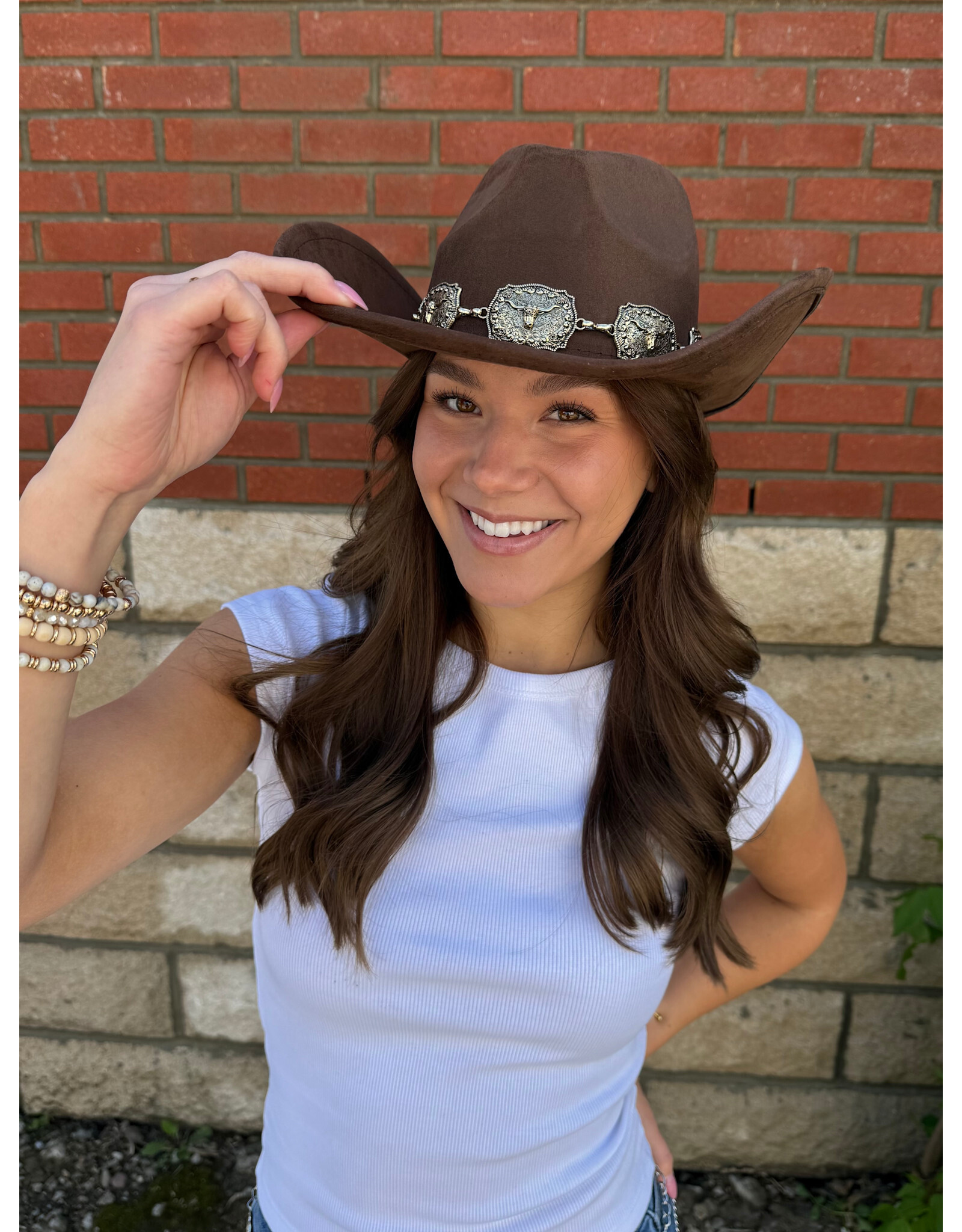Fame Accessories Western Concho Band Cowboy Hat (Dark Brown)