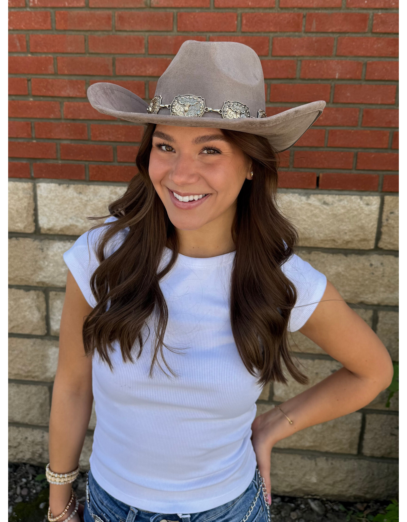Fame Accessories Western Concho Band Cowboy Hat (Khaki)