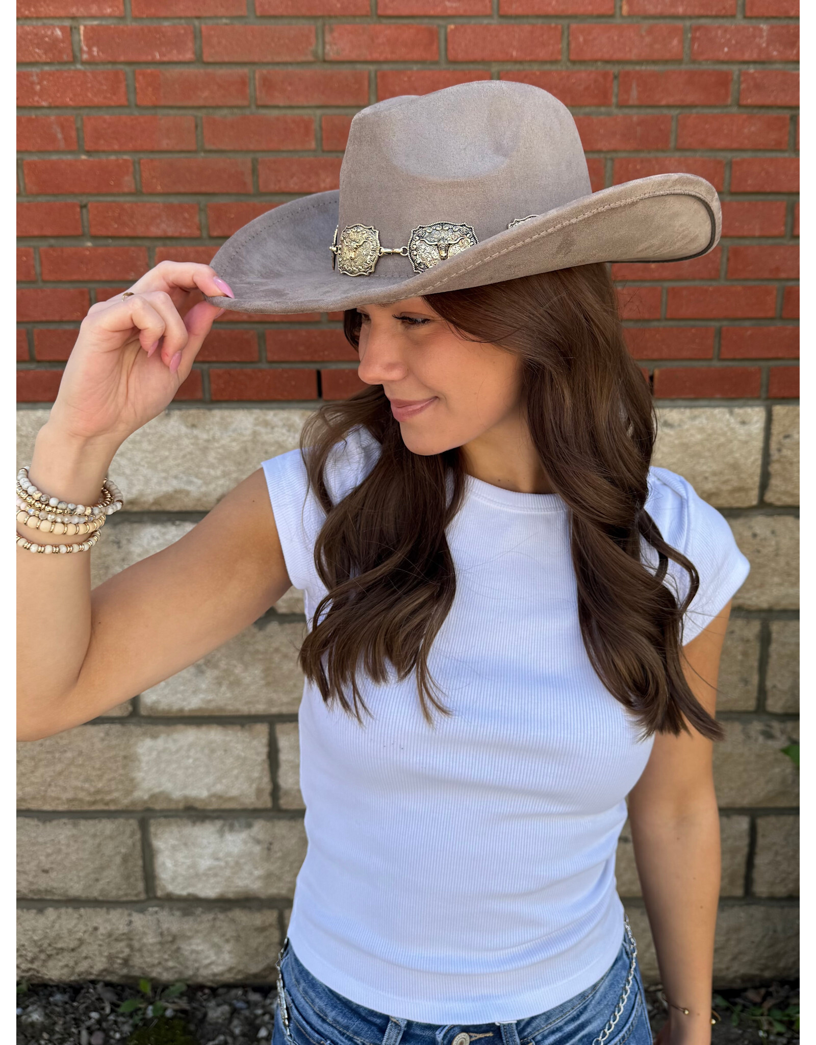 Fame Accessories Western Concho Band Cowboy Hat (Khaki)