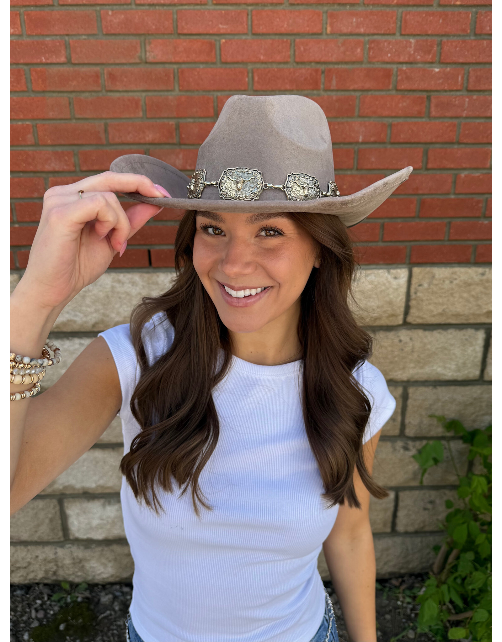 Fame Accessories Western Concho Band Cowboy Hat (Khaki)