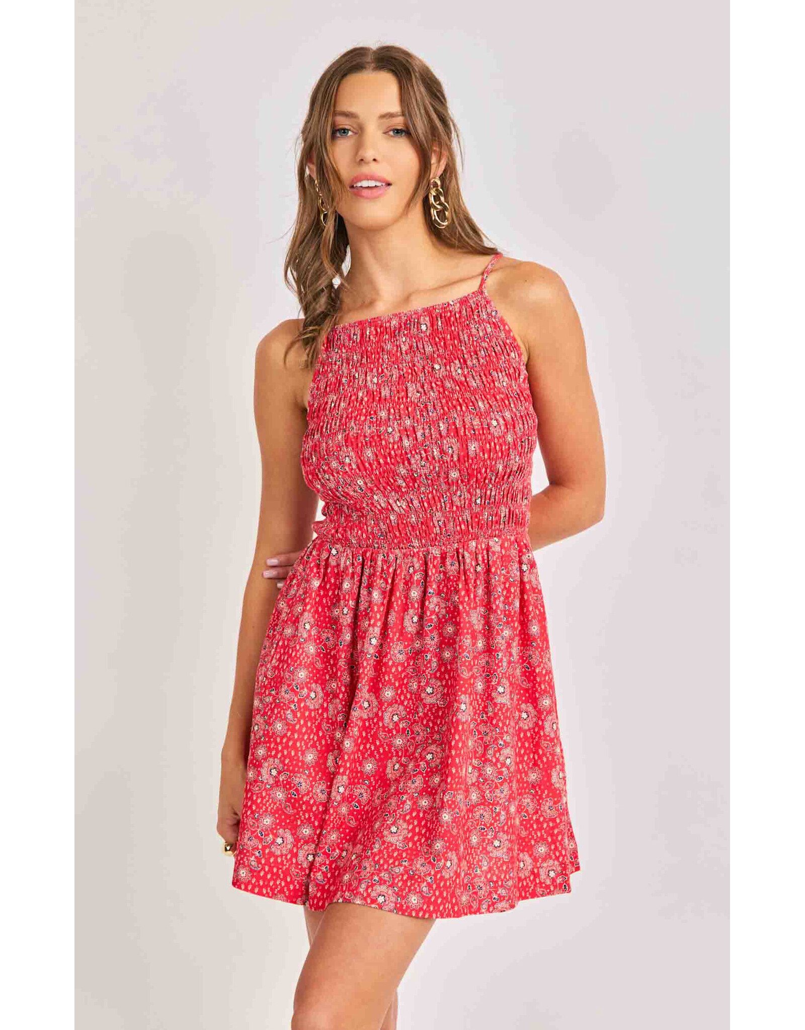 Sadie & Sage Sadie & Sage - Firecracker Shirred Mini Dress (Red)