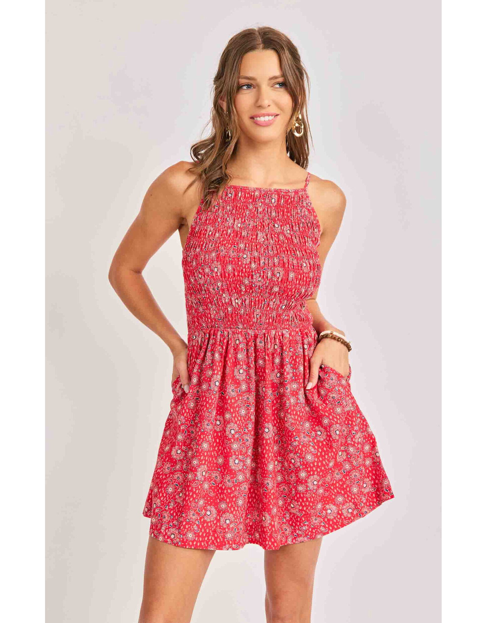 Sadie & Sage Sadie & Sage - Firecracker Shirred Mini Dress (Red)