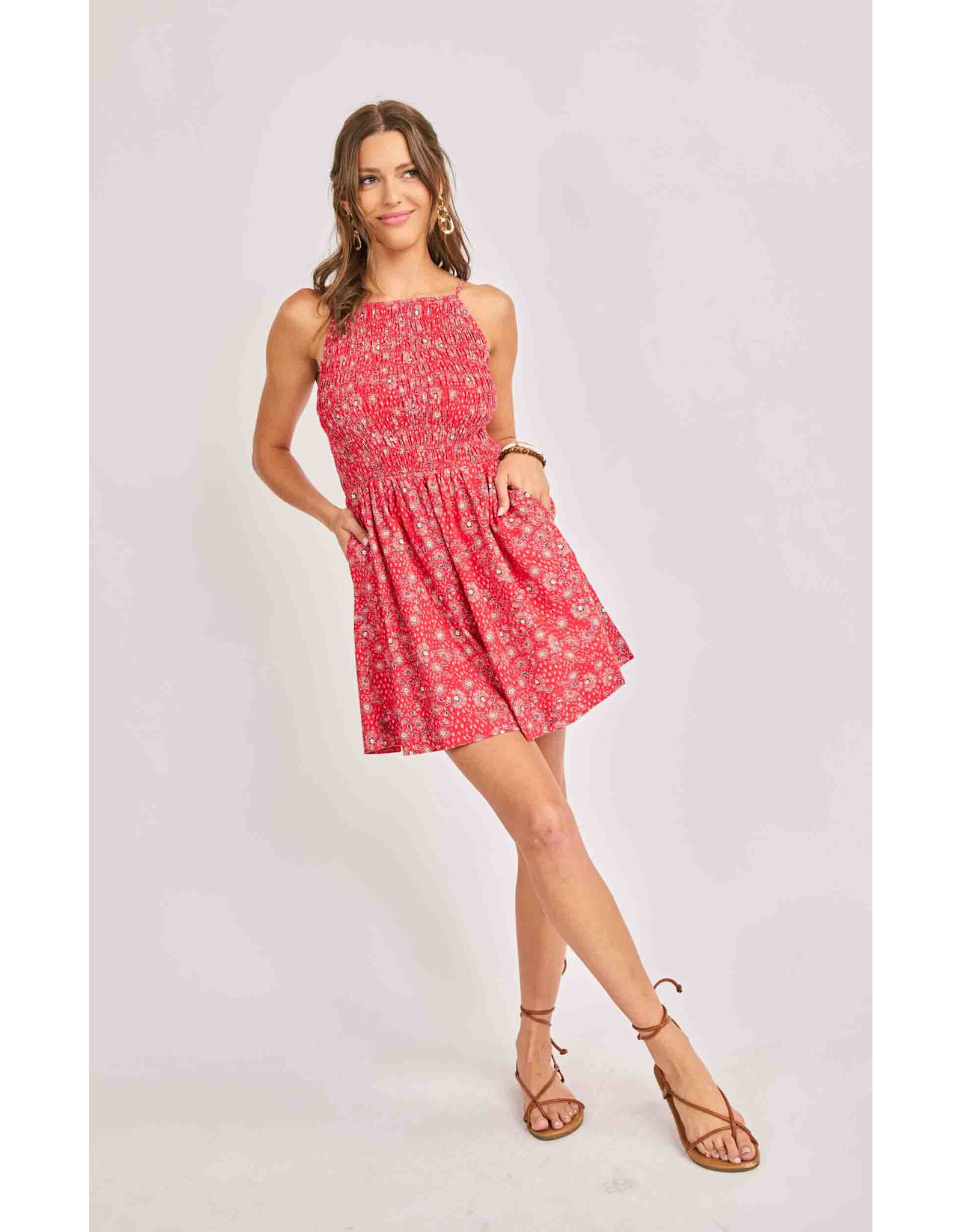 Sadie & Sage Sadie & Sage - Firecracker Shirred Mini Dress (Red)