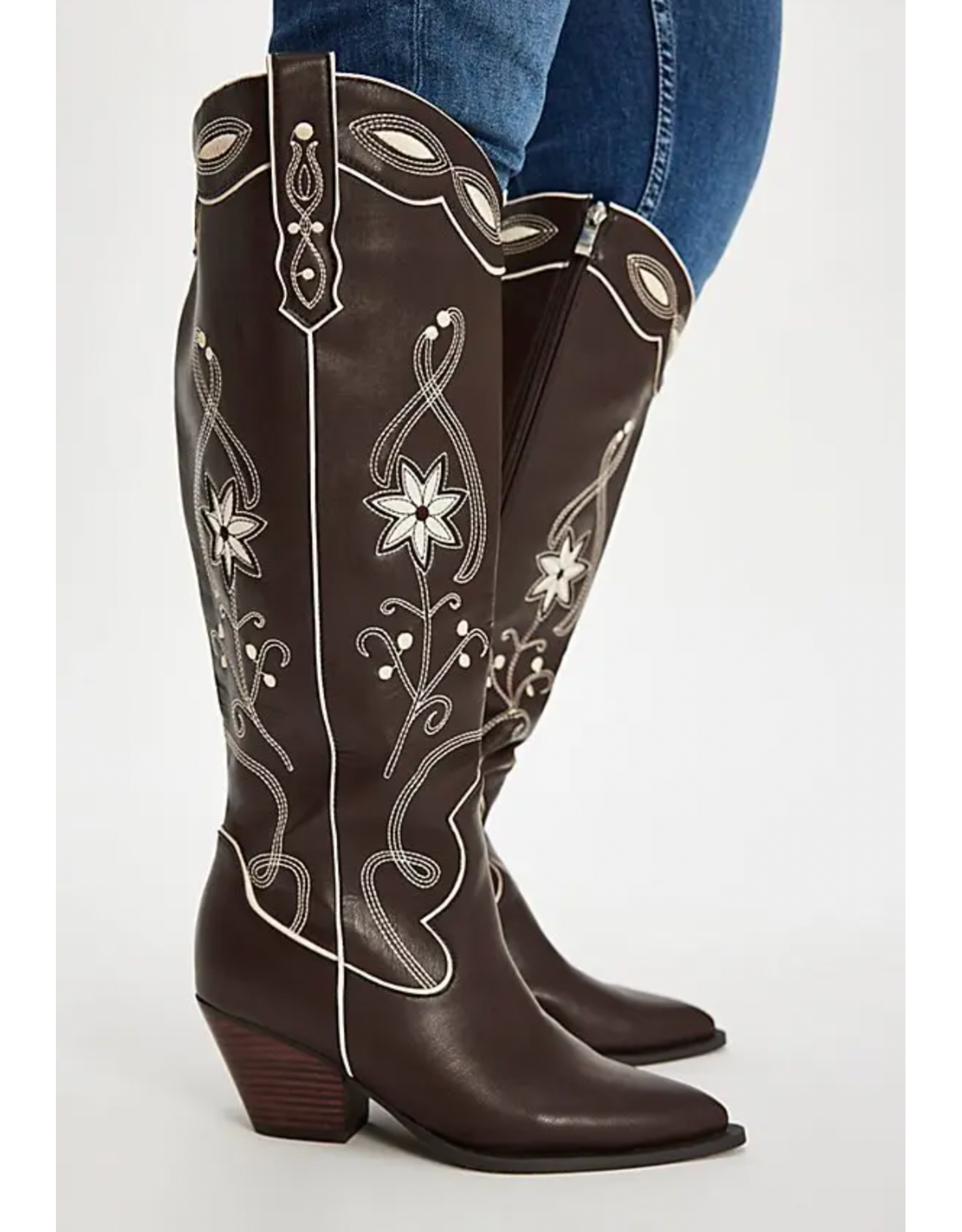 Billini Embroidered Boot - Aviva (Chocolate / Ivory)