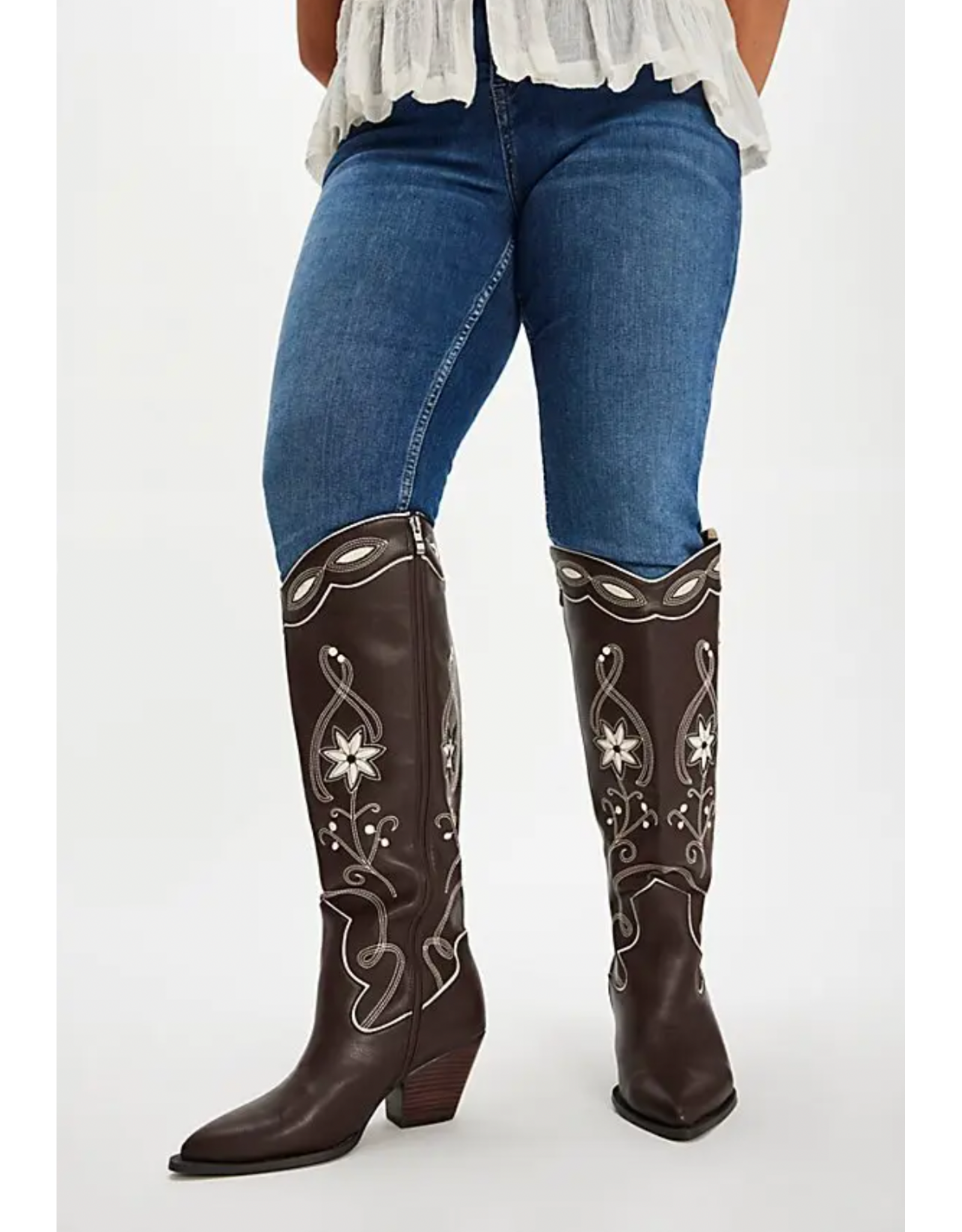 Billini Embroidered Boot - Aviva (Chocolate / Ivory)