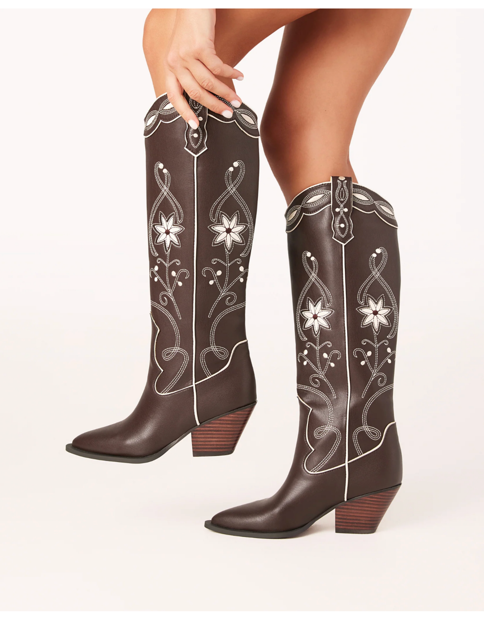 Billini Embroidered Boot - Aviva (Chocolate / Ivory)