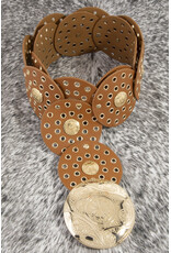 Fame Accessories Faux Leather Grommet Disc Chain Belt (Brown)