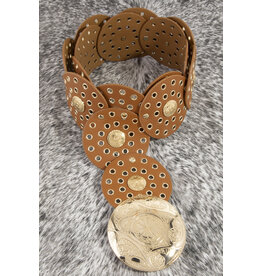 Fame Accessories Faux Leather Grommet Disc Chain Belt (Brown)