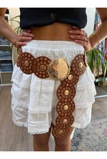 Fame Accessories Faux Leather Grommet Disc Chain Belt (Brown)