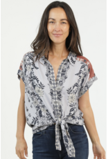 Nostalgia Short Sleeve Tie Front Top (Blue)