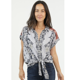 Nostalgia Short Sleeve Tie Front Top (Blue)