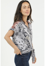 Nostalgia Short Sleeve Tie Front Top (Blue)