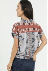 Nostalgia Short Sleeve Tie Front Top (Blue)