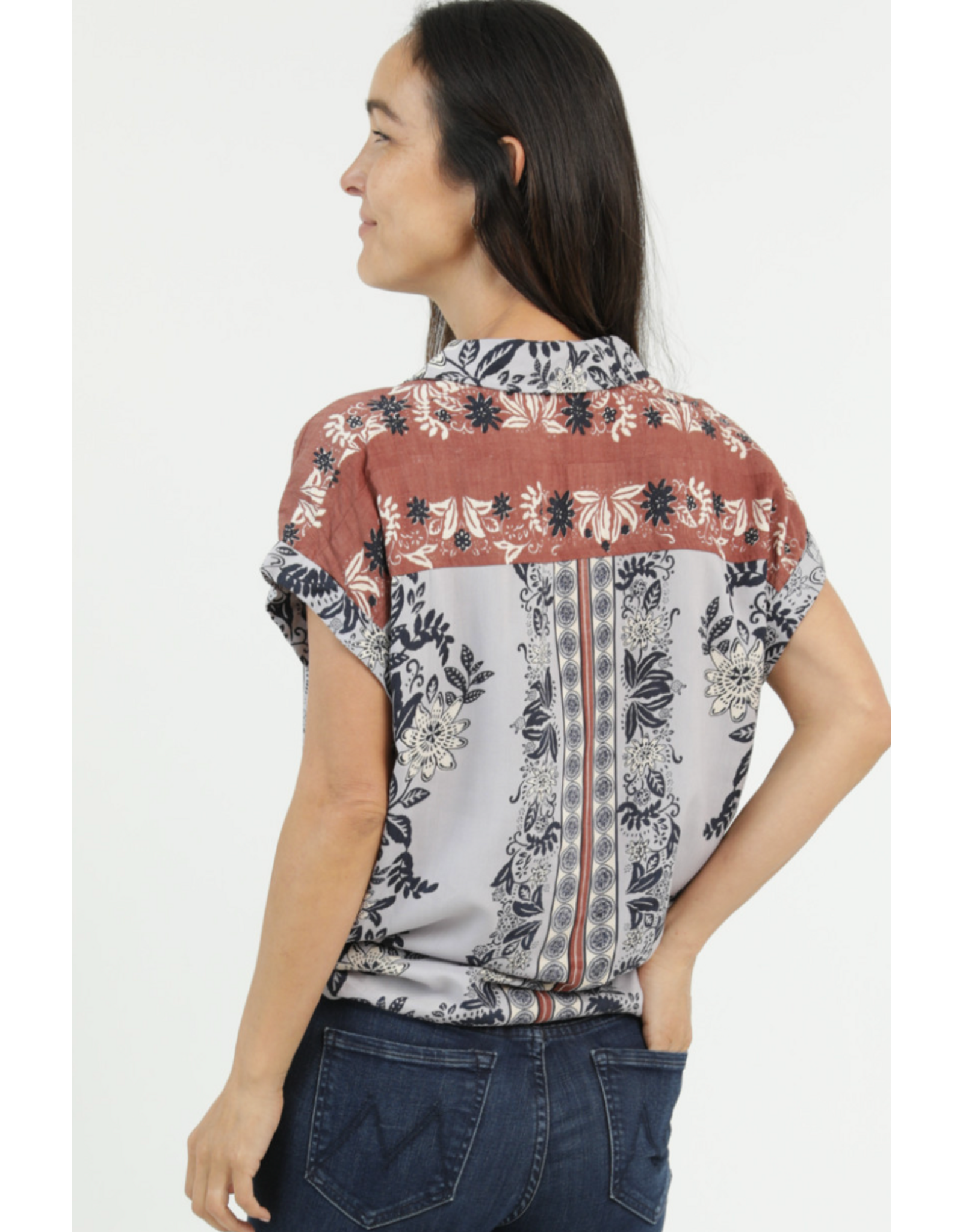 Nostalgia Short Sleeve Tie Front Top (Blue)
