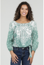 Nostalgia Long Sleeve Top with Side Tie Front (Green)