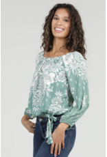 Nostalgia Long Sleeve Top with Side Tie Front (Green)