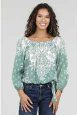 Nostalgia Long Sleeve Top with Side Tie Front (Green)