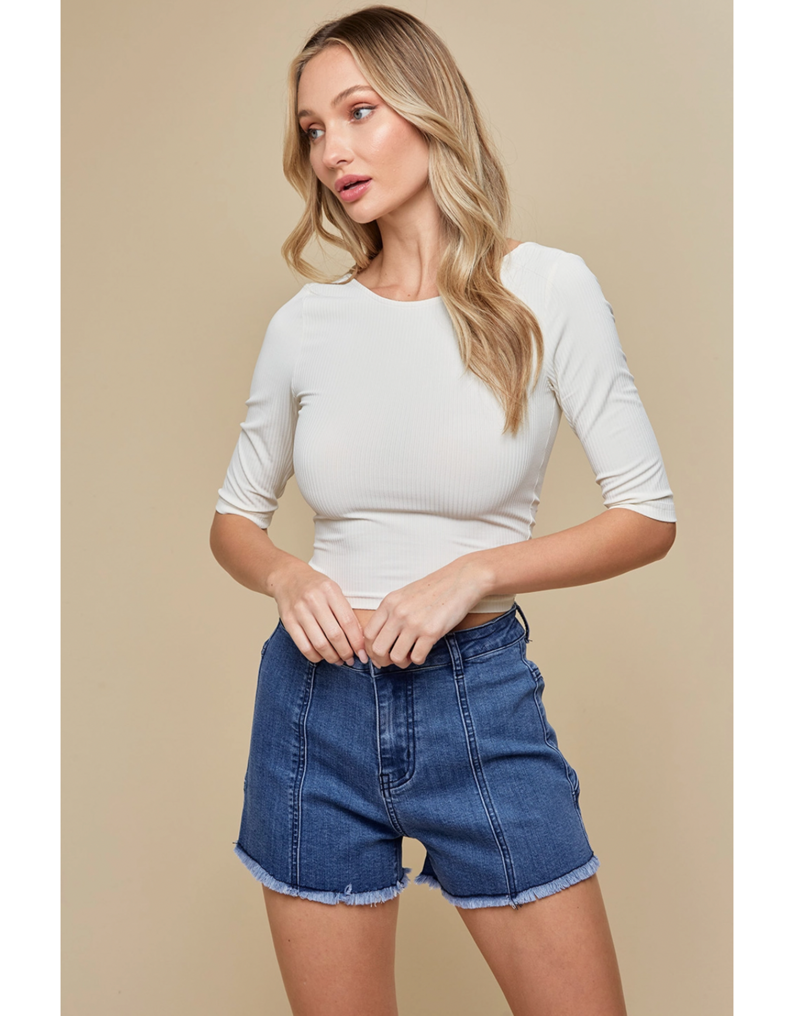 Saints & Hearts Denim Shorts with Star Pocket Patches (Red)