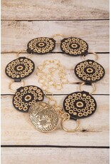 Fame Accessories Vegan Leather Studded Disc Floral Medallion Chain Belt