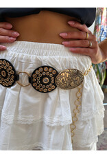 Fame Accessories Vegan Leather Studded Disc Floral Medallion Chain Belt