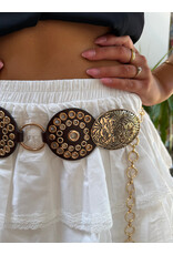 Fame Accessories Vegan Leather Studded Disc Floral Medallion Chain Belt